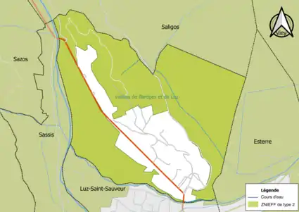 Carte de la ZNIEFF de type 2 sur la commune.