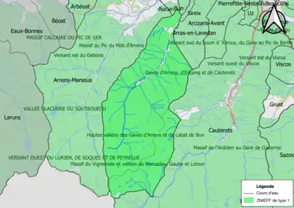 Carte des ZNIEFF de type 1 sur la commune.