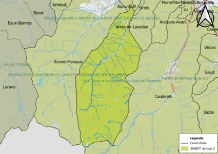 Carte de la ZNIEFF de type 2 sur la commune.