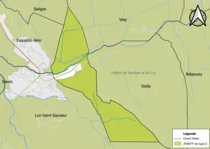 Carte de la ZNIEFF de type 2 sur la commune.