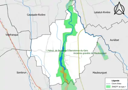 Carte des ZNIEFF de type 1 sur la commune.