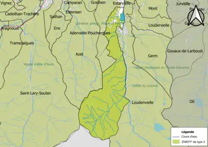 Carte des ZNIEFF de type 2 sur la commune.