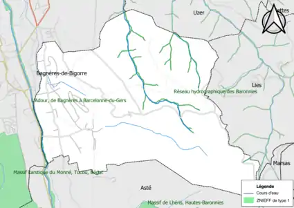 Carte des ZNIEFF de type 1 sur la commune.