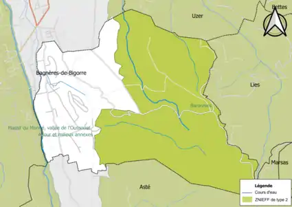 Carte des ZNIEFF de type 2 sur la commune.