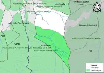 Carte des ZNIEFF de type 1 sur la commune.