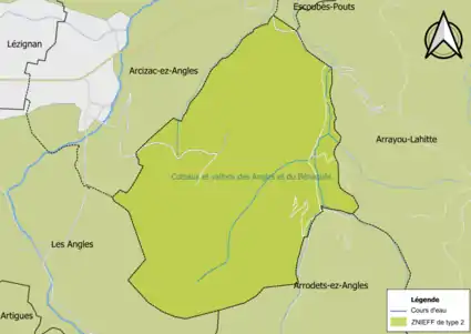 Carte de la ZNIEFF de type 2 sur la commune.