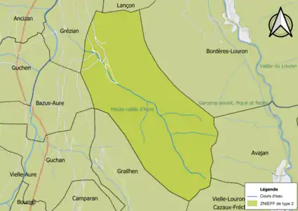 Carte de la ZNIEFF de type 2 sur la commune.