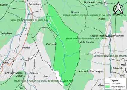 Carte de la ZNIEFF de type 1 sur la commune.