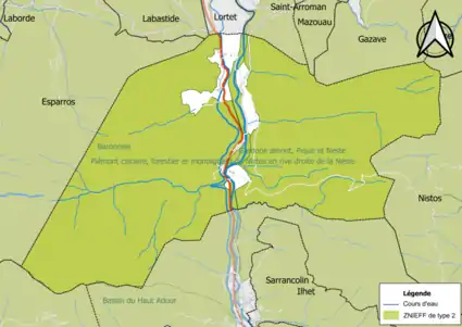 Carte des ZNIEFF de type 2 sur la commune.