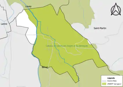 Carte de la ZNIEFF de type 2 sur la commune.