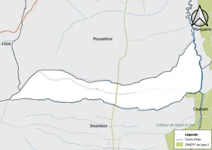 Carte de la ZNIEFF de type 2 sur la commune.