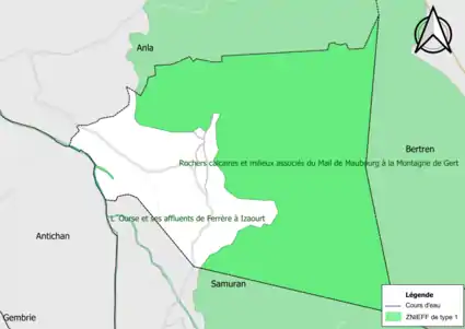 Carte des ZNIEFF de type 1 sur la commune.