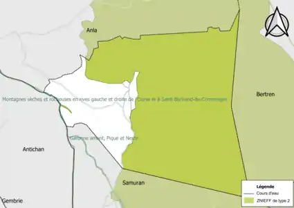 Carte des ZNIEFF de type 2 sur la commune.