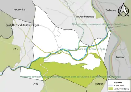 Carte des ZNIEFF de type 2 sur la commune.