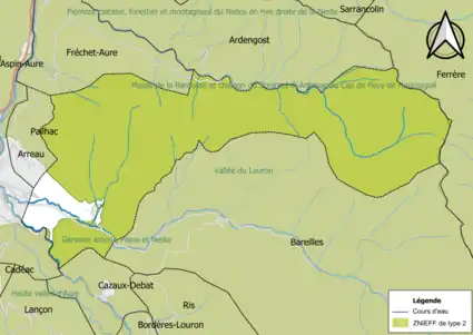 Carte des ZNIEFF de type 2 sur la commune.