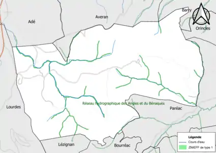 Carte de la ZNIEFF de type 1 sur la commune.