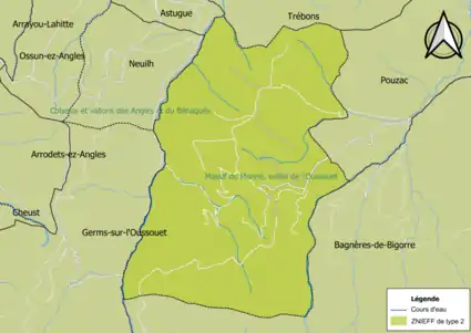 Carte de la ZNIEFF de type 2 sur la commune.