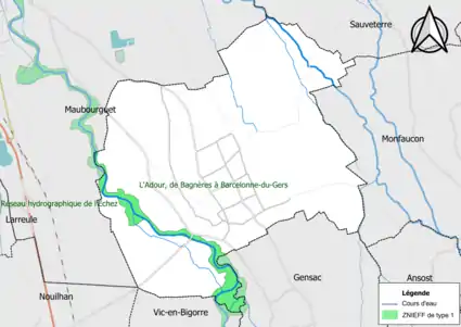 Carte de la ZNIEFF de type 1 sur la commune.