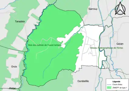 Carte des ZNIEFF de type 1 sur la commune.