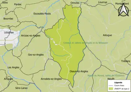 Carte de la ZNIEFF de type 2 sur la commune.