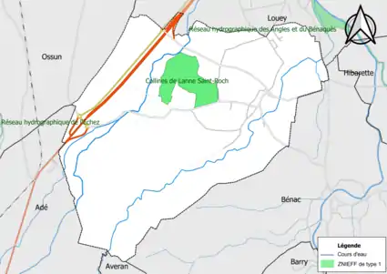 Carte de la ZNIEFF de type 1 sur la commune.