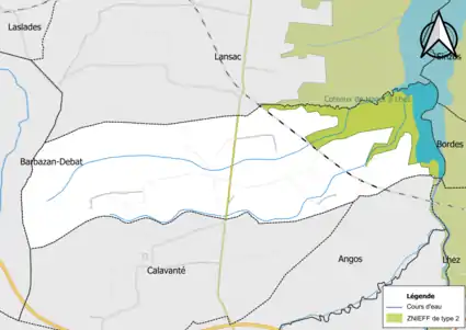 Carte de la ZNIEFF de type 2 sur la commune.