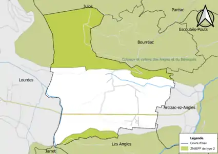 Carte de la ZNIEFF de type 2 sur la commune.