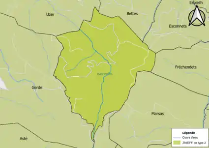 Carte de la ZNIEFF de type 2 sur la commune.