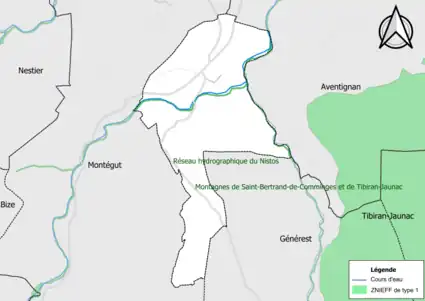 Carte de la ZNIEFF de type 1 sur la commune.