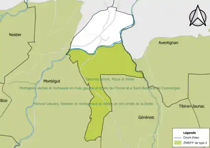 Carte des ZNIEFF de type 2 sur la commune.