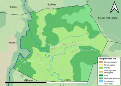 Carte en couleurs présentant l'occupation des sols.