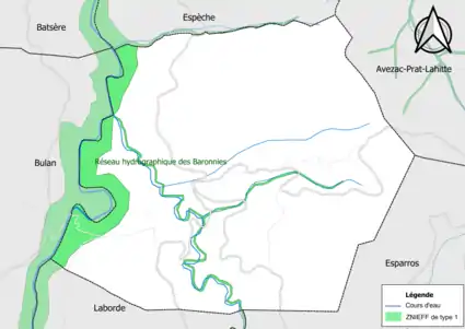 Carte de la ZNIEFF de type 1 sur la commune.