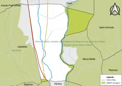 Carte des ZNIEFF de type 2 sur la commune.