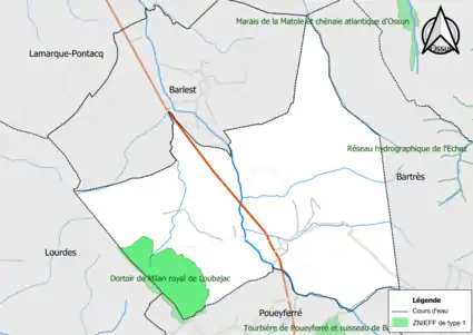 Carte de la ZNIEFF de type 1 sur la commune.