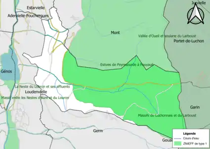 Carte des ZNIEFF de type 1 sur la commune.