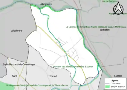 Carte des ZNIEFF de type 1 sur la commune.