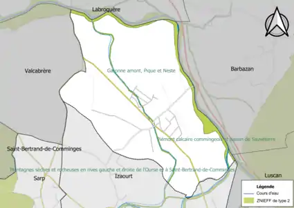 Carte de la ZNIEFF de type 2 sur la commune.