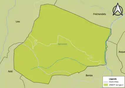 Carte de la ZNIEFF de type 2 sur la commune.