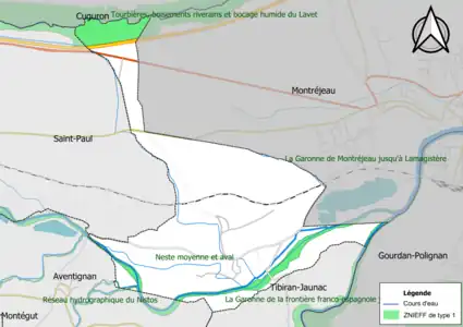 Carte des ZNIEFF de type 1 sur la commune.