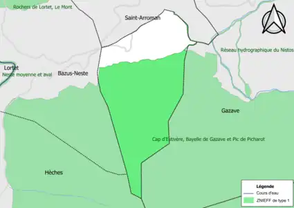 Carte des ZNIEFF de type 1 sur la commune.