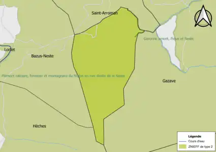 Carte des ZNIEFF de type 2 sur la commune.