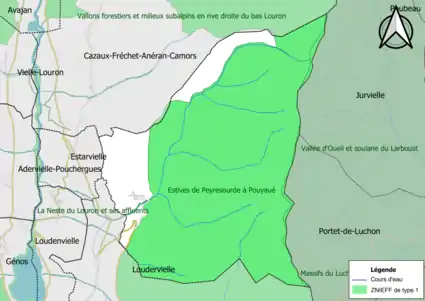 Carte des ZNIEFF de type 1 sur la commune.