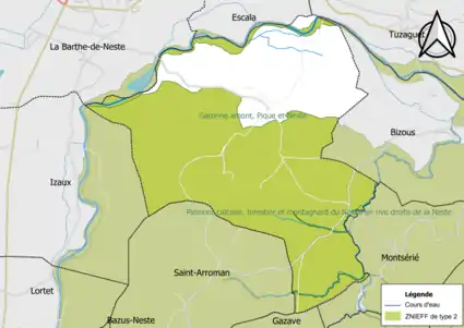 Carte des ZNIEFF de type 2 sur la commune.