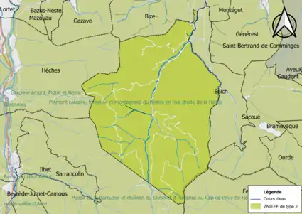 Carte des ZNIEFF de type 2 sur la commune.