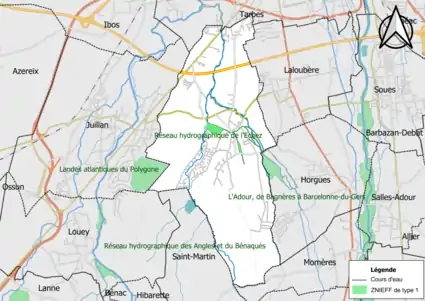 Carte de la ZNIEFF de type 1 sur la commune.