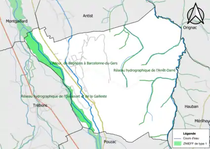 Carte des ZNIEFF de type 1 sur la commune.