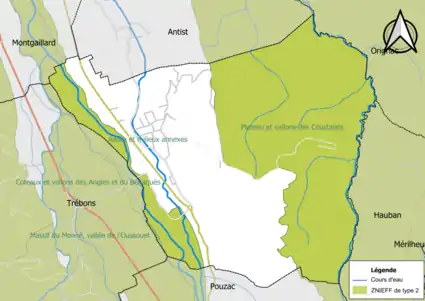 Carte des ZNIEFF de type 2 sur la commune.