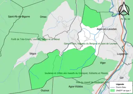 Carte des ZNIEFF de type 1 sur la commune.