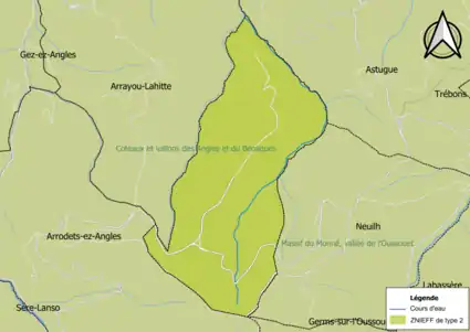 Carte de la ZNIEFF de type 2 sur la commune.