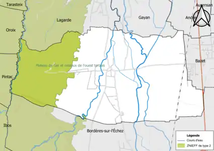 Carte de la ZNIEFF de type 2 sur la commune.